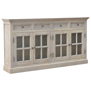 Acid-Washed Mango Wood Sideboard | 4 Glazed Doors | 4 Drawers