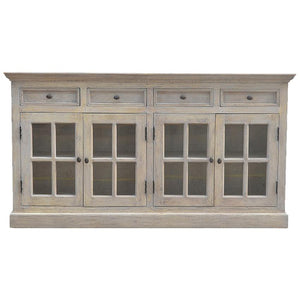 Acid-Washed Mango Wood Sideboard | 4 Glazed Doors | 4 Drawers