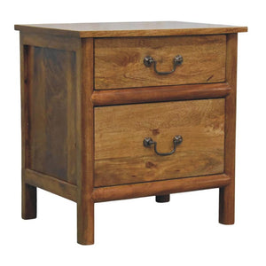 Alden Two Drawer Bedside Table | Solid Mango Wood | Amber Oak Finish