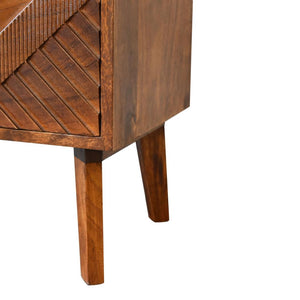 Alma Brass Inlay Bedside Table | Solid Mango Wood | Chestnut Finish | Ridged Front