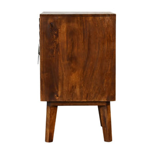 Alma Brass Inlay Bedside Table | Solid Mango Wood | Chestnut Finish | Ridged Front