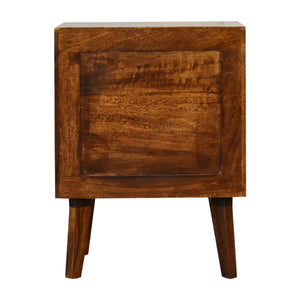 Alma Brass Inlay Bedside Table | Solid Mango Wood | Chestnut Finish | Ridged Front