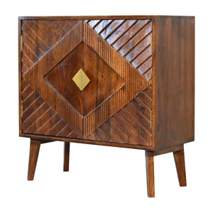 Alma Brass Inlay Cabinet | Solid Mango Wood | Chestnut Finish | Ridged Doors