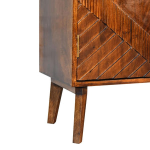 Alma Brass Inlay Cabinet | Solid Mango Wood | Chestnut Finish | Ridged Doors