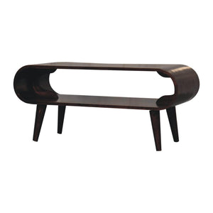 Amaya Coffee Table | Solid Mango Wood | California Walnut Finish | Open Shelf Coffee Table