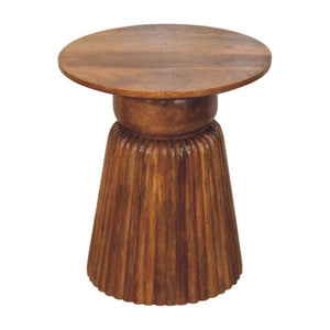Amber Oak Round Side Table | Warm Bedroom Accent Table