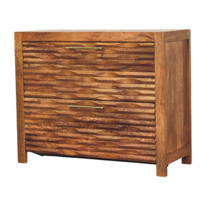 Amber Wavefront Cabinet | Solid Mango Wood | Amber Finish | Textured Storage Cupboard