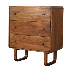 Arc Curved Chest of Drawers | Solid Mango Wood | Chestnut Finish | 3 Drawers