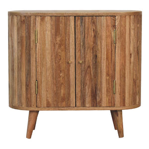 Arc Stripe Door Cabinet | Solid Mango Wood | Oak Finish | 2 Door Storage Cabinet