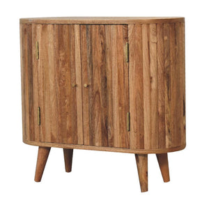 Arc Stripe Door Cabinet | Solid Mango Wood | Oak Finish | 2 Door Storage Cabinet