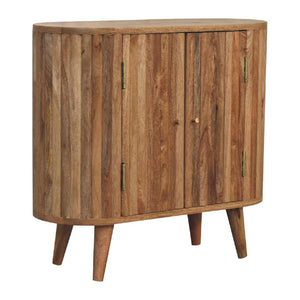 Arc Stripe Door Cabinet | Solid Mango Wood | Oak Finish | 2 Door Storage Cabinet