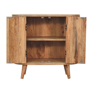 Arc Stripe Door Cabinet | Solid Mango Wood | Oak Finish | 2 Door Storage Cabinet
