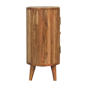 Arc Stripe Door Cabinet | Solid Mango Wood | Oak Finish | 2 Door Storage Cabinet