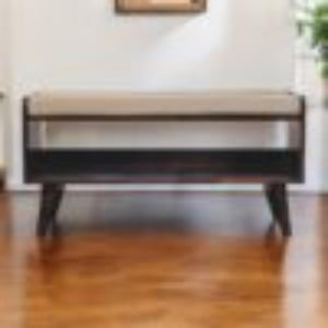 Arden Bedroom Bench | Solid Mango Wood | California Walnut Finish | Mud Linen Upholstered Seat