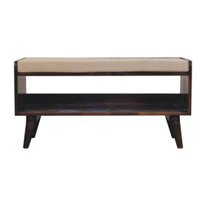 Arden Bedroom Bench | Solid Mango Wood | California Walnut Finish | Mud Linen Upholstered Seat