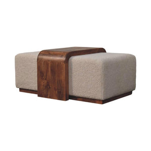 Arden Bench Duo | Solid Mango Wood | Honey Caramel Finish | Bouclé Upholstered Hallway Bench with Centre Table