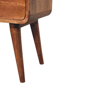 Arden Curved Bedside Table | Solid Mango Wood | Honey Caramel Finish | 2 Drawer Nightstand
