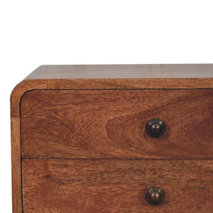 Arden Curved Bedside Table | Solid Mango Wood | Honey Caramel Finish | 2 Drawer Nightstand