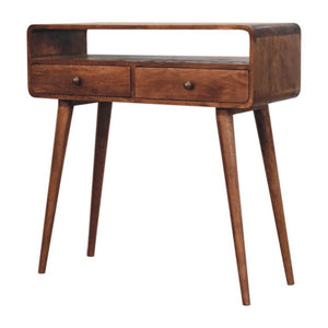 Arden Curved Console Table | Solid Mango Wood | Honey Caramel Finish | 2 Drawer Hallway Console Table