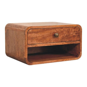 Arden Floating Bedside Table | Solid Mango Wood | Honey Caramel Finish | 1 Drawer Wall Mounted Nightstand with Open Shelf