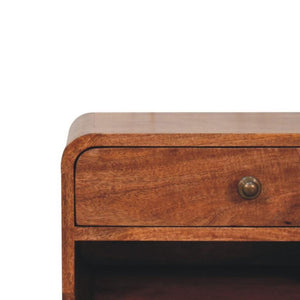 Arden Floating Bedside Table | Solid Mango Wood | Honey Caramel Finish | 1 Drawer Wall Mounted Nightstand with Open Shelf