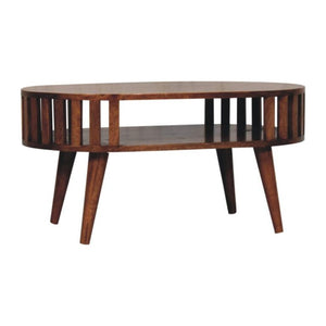 Ariella Coffee Table | Solid Mango Wood | Honey Caramel Finish | Japanese Inspired Round Coffee Table