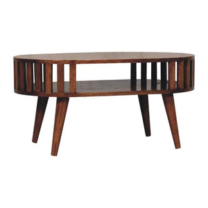 Ariella Coffee Table | Solid Mango Wood | Honey Caramel Finish | Japanese Inspired Round Coffee Table