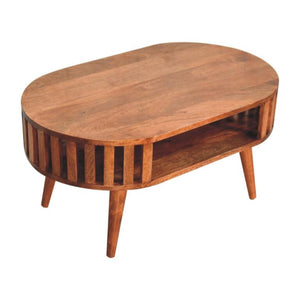Ariella Coffee Table | Solid Mango Wood | Honey Caramel Finish | Japanese Inspired Round Coffee Table