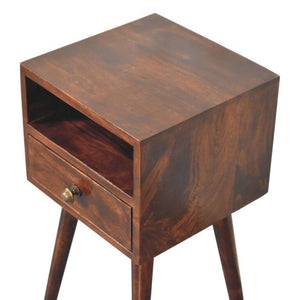 Arlo Compact Bedside Table | Solid Mango Wood | California Walnut Finish | 1 Drawer Nightstand with Open Shelf