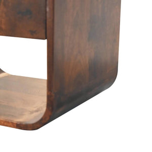 Arlo Curved Bedside Table | Solid Mango Wood | California Walnut Finish | 1 Drawer with Open Shelves