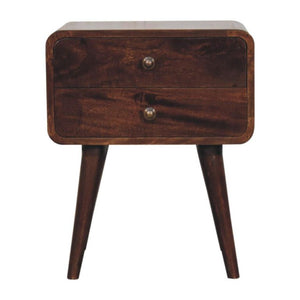 Arlo Curved Bedside Table | Solid Mango Wood | California Walnut Finish | 2 Drawer Nightstand