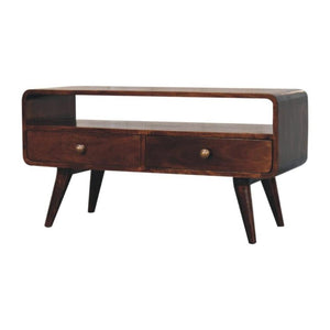 Arlo Curved Media Unit | Solid Mango Wood | California Walnut Finish | 2 Drawer TV Entertainment Unit