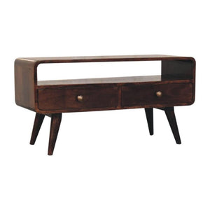 Arlo Curved Media Unit | Solid Mango Wood | California Walnut Finish | 2 Drawer TV Entertainment Unit
