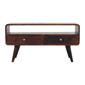 Arlo Curved Media Unit | Solid Mango Wood | California Walnut Finish | 2 Drawer TV Entertainment Unit