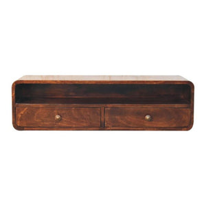 Arlo Floating Console Table | Solid Mango Wood | California Walnut Finish | 2 Drawers with Open Shelf