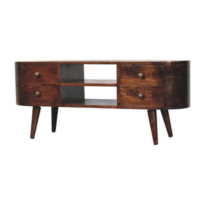 Arlo Rounded Entertainment Unit | Solid Mango Wood | California Walnut Finish | 4 Drawer TV Media Unit