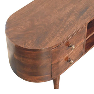Arlo Rounded Entertainment Unit | Solid Mango Wood | California Walnut Finish | 4 Drawer TV Media Unit