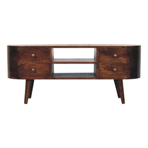 Arlo Rounded Entertainment Unit | Solid Mango Wood | California Walnut Finish | 4 Drawer TV Media Unit