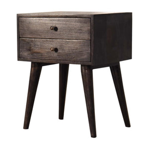 Ash Black Bedside Table | Solid Mango Wood | 2 Drawers | Nordic Style