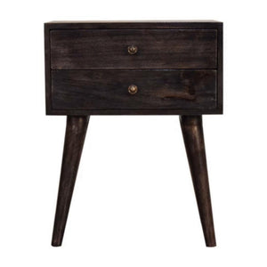 Ash Black Bedside Table | Solid Mango Wood | 2 Drawers | Nordic Style