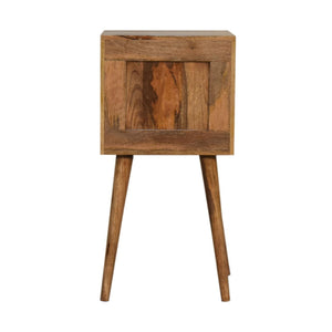 Asha Mini Bedside Table | Carved Mango Wood | Oak Finish | 2 Drawers