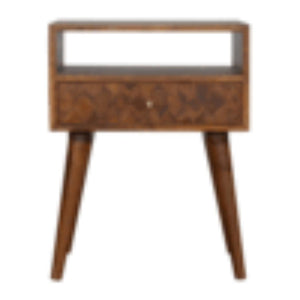 Assorted Open Slot Bedside Table | Solid Mango Wood | Chestnut Finish | Nightstand Storage