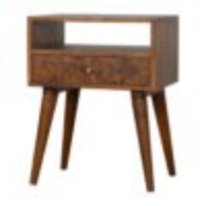 Assorted Open Slot Bedside Table | Solid Mango Wood | Chestnut Finish | Nightstand Storage