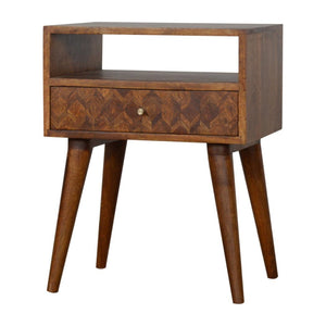 Assorted Open Slot Bedside Table | Solid Mango Wood | Chestnut Finish | Nightstand Storage