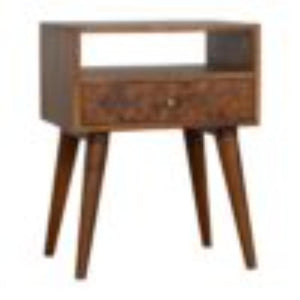 Assorted Open Slot Bedside Table | Solid Mango Wood | Chestnut Finish | Nightstand Storage
