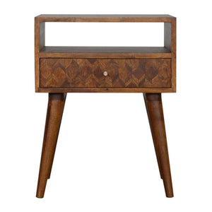 Assorted Open Slot Bedside Table | Solid Mango Wood | Chestnut Finish | Nightstand Storage