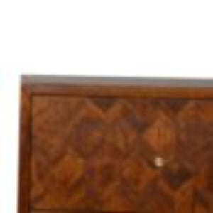 Assorted Pattern Bedside Table | Solid Mango Wood | Chestnut Finish | Compact Storage