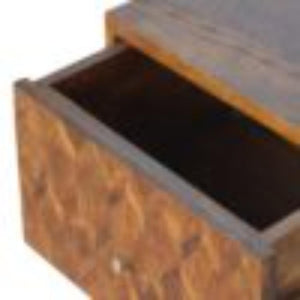 Assorted Pattern Bedside Table | Solid Mango Wood | Chestnut Finish | Compact Storage