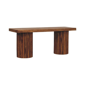 Astoria Fluted Bench | Solid Mango Wood | Textured Timber Base | Upholstered Hallway Seat