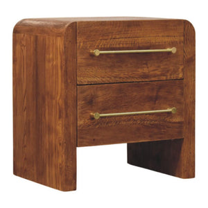 Aurelio Bedside Table | Solid Mango Wood | Tiger Oak Finish | 2 Drawer Nightstand